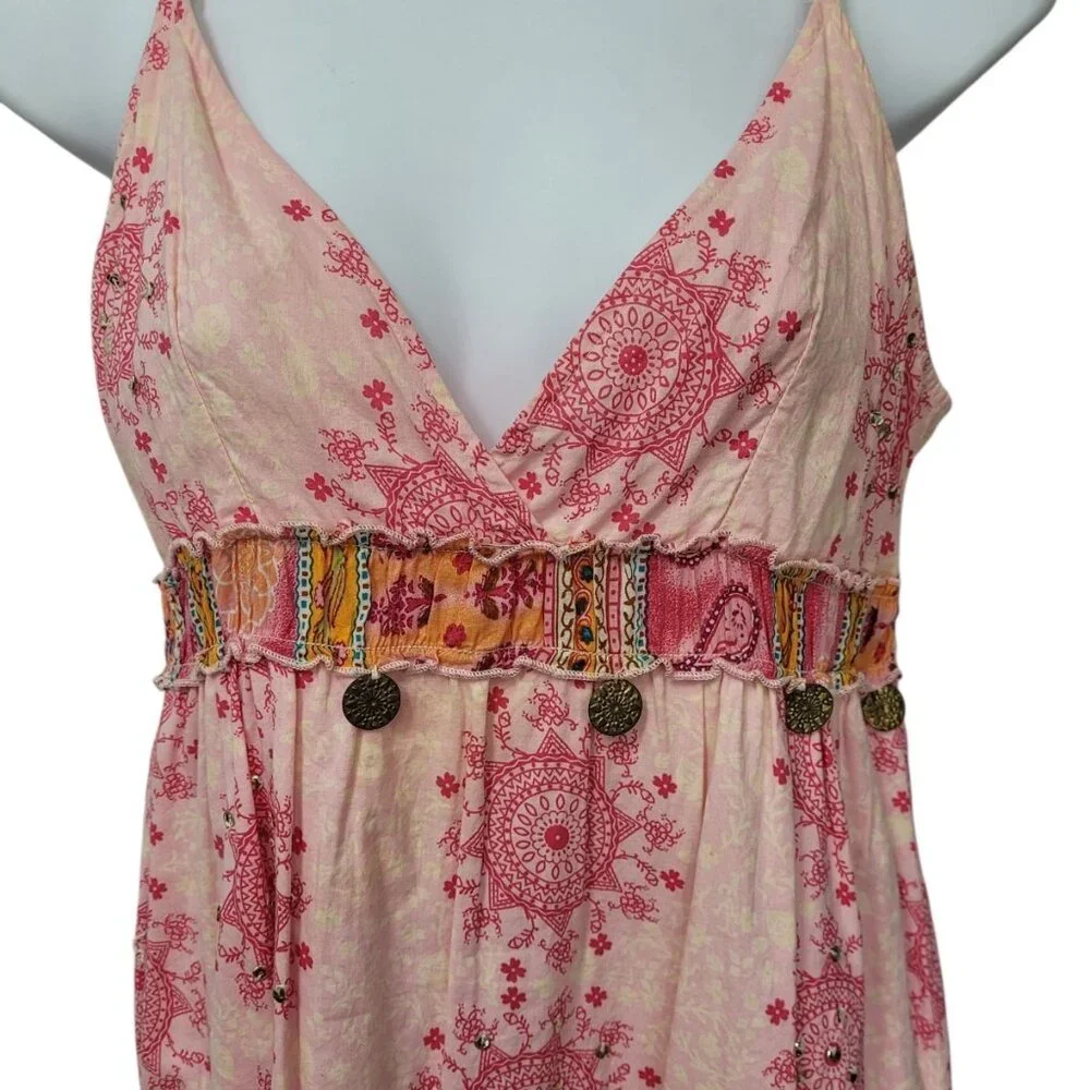 VTG Babydoll Dress Mini Rue21 Floral Medallion Jr M Y2K Coquette Romantic Sequin - Picture 11 of 16